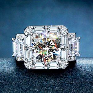 ✨ 925 Silver Plated Luxury Rectangle CZ Unisex Wedding Ring, MARR9439